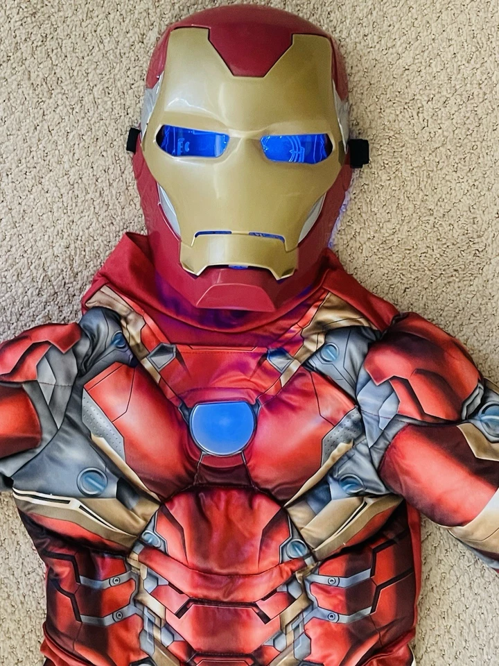 Disney Store Ironman Muscle Deluxe 2PC Light Up Chest & LED Mask Costume sz 5-6 - Image 2 of 2