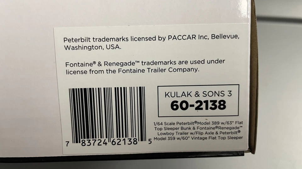 DCP 60-2138 Peterbilt 389 359 Fontaine Lowboy Set 1:64 Kulak Son’s #3 1:64 NEW - Image 4 of 4