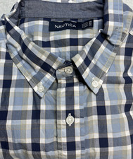 Nautica Shirt Mens Size 2XL Blue White Plaid Long Sleeve 100 Cotton