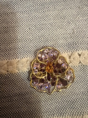 Nolan Miller Pansy Flower Brooch Amethyst And Purple And Amber Rhinestone