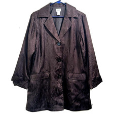 CHICOS ESPRESSO BROWN BLAZER JACKET Size 2 Large 100 SILK BUTTON CLOUSER BLAZER