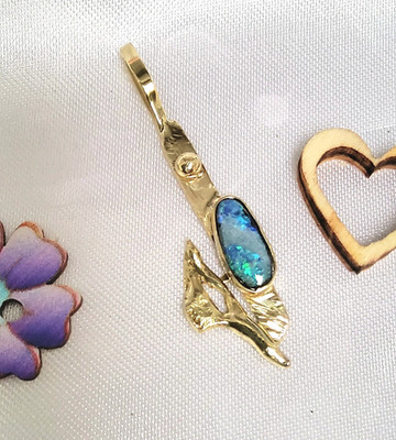 Strahlender BoulderOpal-Anhänger 585 Gold massiv mitGoldkugel  (#g280 o.Kette)