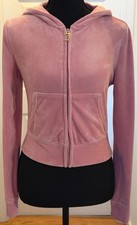Juicy Couture Hoodie Womens XS Extra Small Pink Velour Jacket Rhinestones Y2K