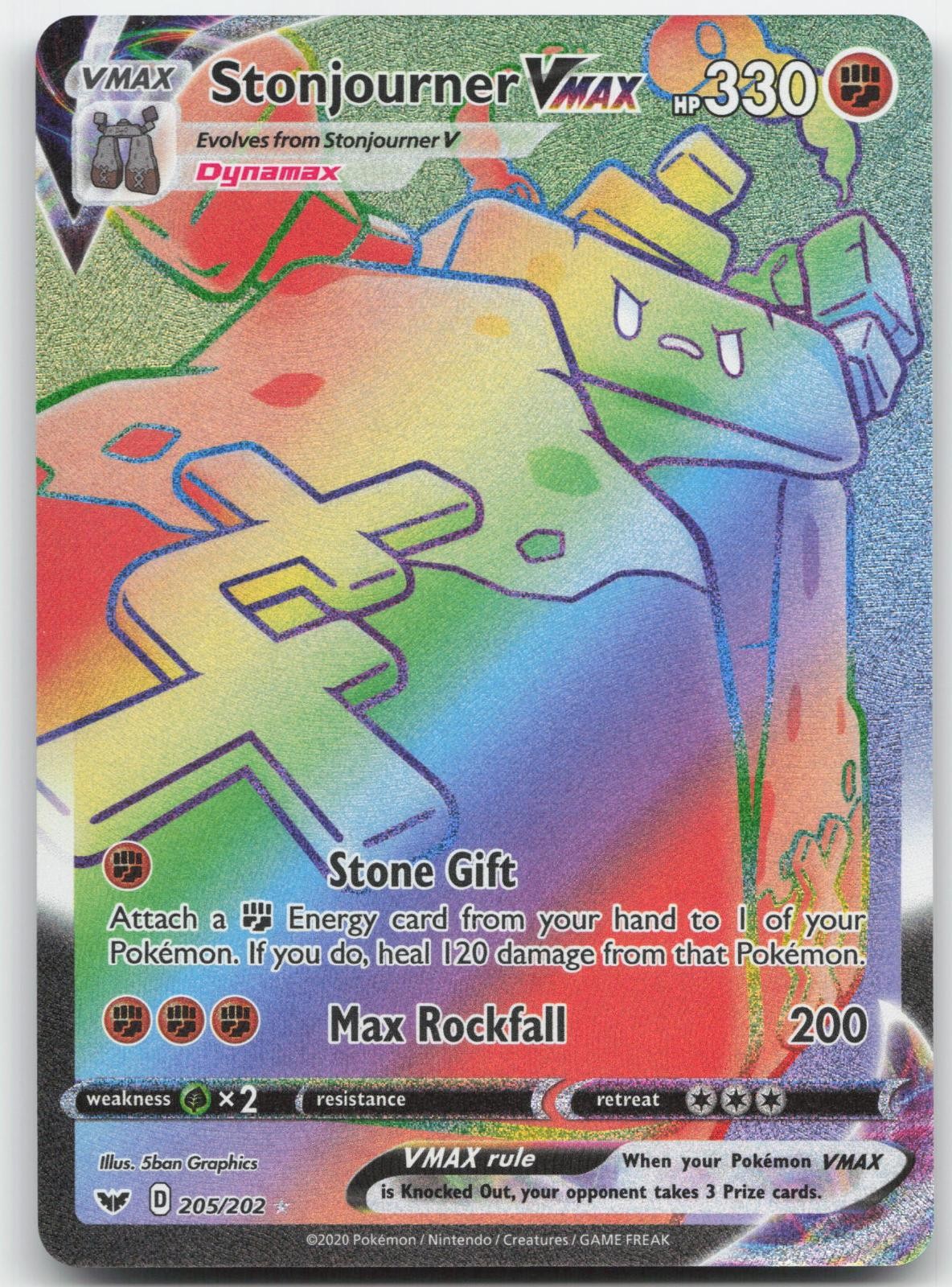 Stonjourner VMAX 205/202 Rainbow Rare Sword & Shield Pokemon Holo Near Mint