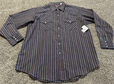 Vintage Plains Western Wear Pearl Snap Mens Button Down Shirt XL Striped NEW