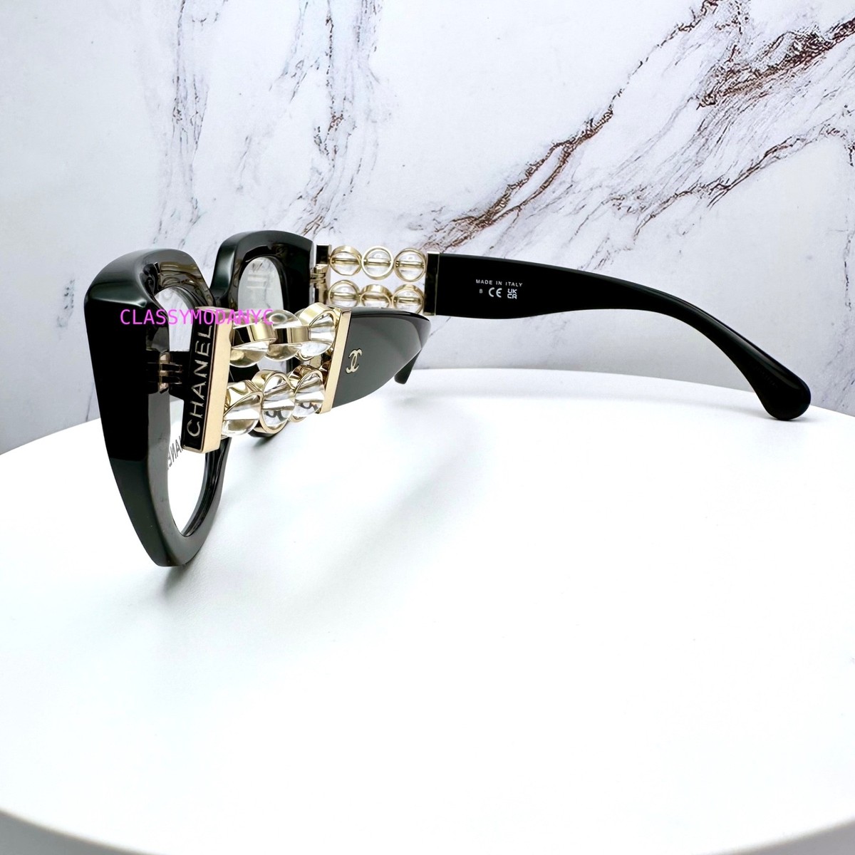 New CHANEL Eyeglasses CH3488 C622 Black Gold Cat Eye Clear