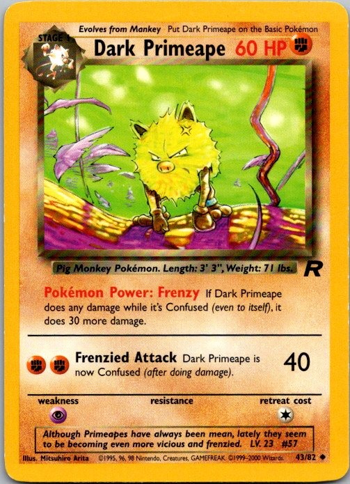 Team Rocket #43/82 Dark Primeape Pokemon Moderately Played