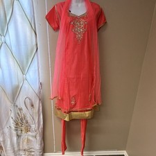 Pink Net and Sequin Salwar Kameez with Embellishments for Women