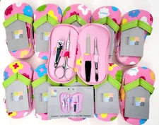 100 pk /4 Pc MANICURE Nail Set: Clippers, Scissors File Tweezers PINK FLIP FLOP