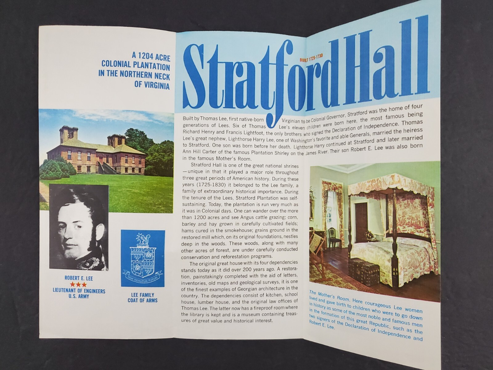 1970s Stratford Hall Plantation Robert Lightfoot Lee Vintage Travel Brochure thumbnail 2