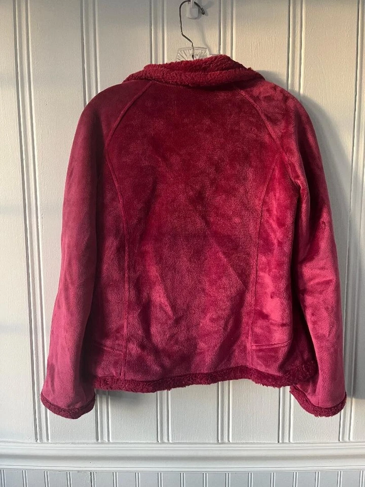 Chaqueta rosa de té verde para mujer talla S cremallera completa felpa polar acogedora bolsillos de piel sintética Foto 3 de 3