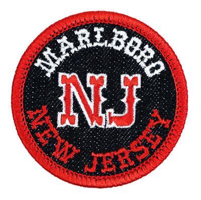Marlboro New Jersey Embroidered Patch Black Denim/Red Iron-On Sew-On Hat Jacket