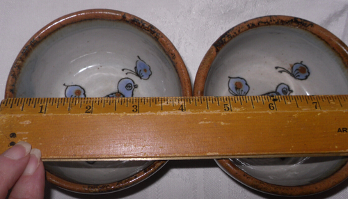 2 El Palomar Mexico Blue Bird Folk Art Pottery Fruit/Dessert Bowl/Cup Blue Brown - Picture 3 of 7
