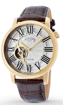 ロイ $775 Rotary Gle000019-21 Men's Leather 42mm Gold Plated Stainless