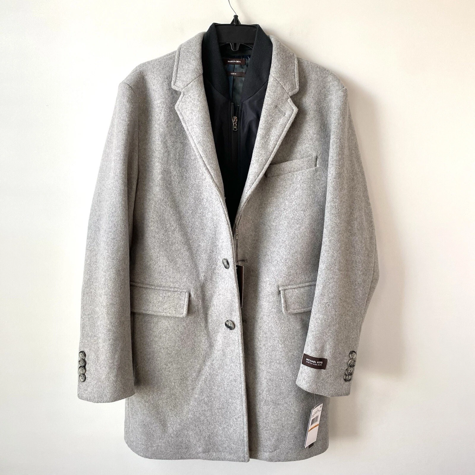 Cappotto Michael Kors 2 in 1 tessuto misto lana elasticizzato grigio pietra S slim fit