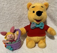 Disney VTG Winnie the Pooh  Piglet EASTER Flower Basket Stuffed Animal Plush
