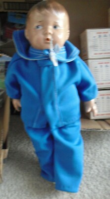 Vintage 1930s Composition Cloth Side Looking Boy Character Doll 13'' Tall