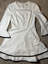 Eliza J Fit and Flare Dress with Bell Sleeves, White with Black Trim, Women's 4