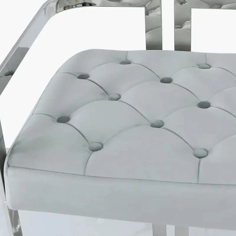 Grey Velvet Bar Stool with Backrest Chrome Stainless Steel Frame Modern - Image 3 of 4