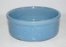 Country Light Denim Blue Polka Dot Ceramic Cat Food Water Bowl Fish 5in