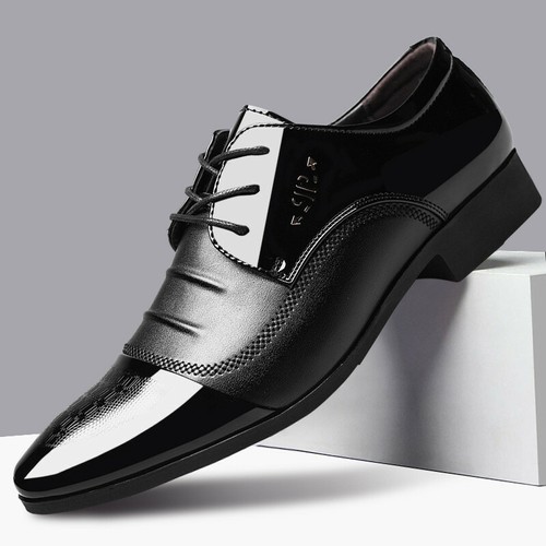 Men Black Patent Leather Tuxedo Dress 