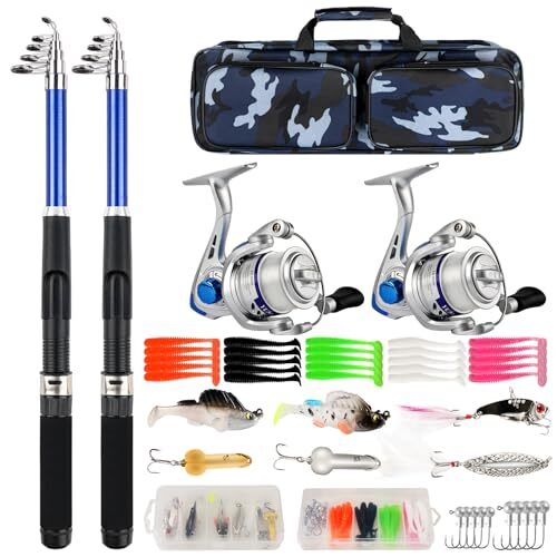 Fishing Rod And Reel Combo Set - 2PCS 6.89ft Collapsible Carbon Fiber Rods With Spinning Reels Fishing Lures Carrier Bag For Travel Saltwater Freshwater Complete Fishing Pole Kit For Anglers P 360039914