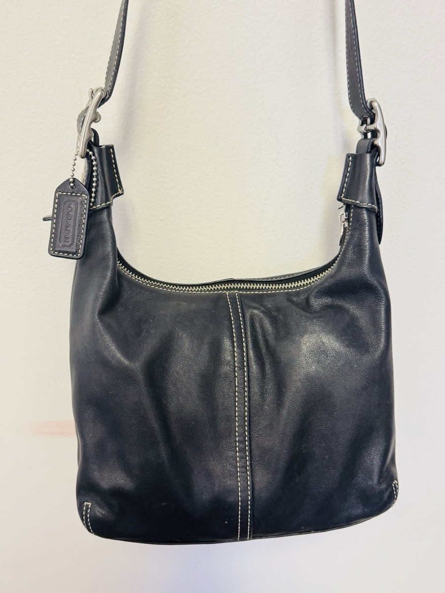バッグ Coach Hobo Lether Shoulderbag Black 2239 COACH SHOULDER HOBO HANDBAG BLACK LEATHER ZIPPED BRASS