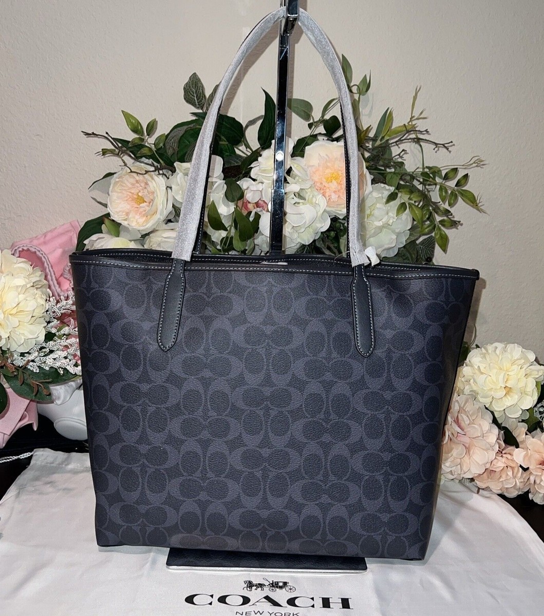 【COACH】City Tote In Signature Canvas☆ COACH Signature Canvas/Leather CITY TOTE/Shoulder Bag