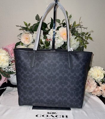 COACH Signature Canvas/Leather CITY TOTE/Shoulder Bag ~ Denim COACH Signature Canvas/Leather CITY TOTE/Shoulder Bag ~ Denim