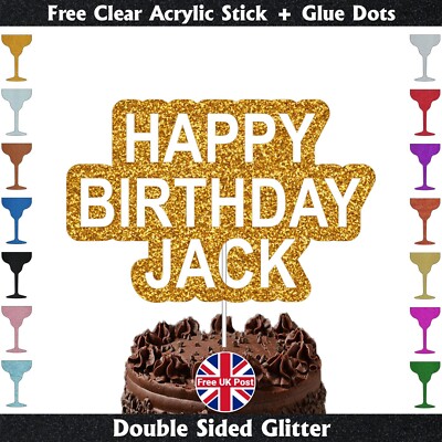 Personalisierter Tortenaufleger Happy Birthday beliebiger Name Glitzer Tortendeko UK