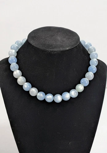 Vintage MCM Costume Jewelry ICE Light BLUE Moon Glow Bead Choker 16"  NECKLACE