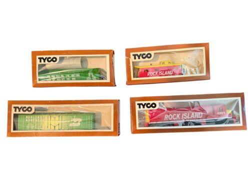 Menge 4 Spielzeug Tyco Züge Rock Island & Burlington Northern in Verpackung