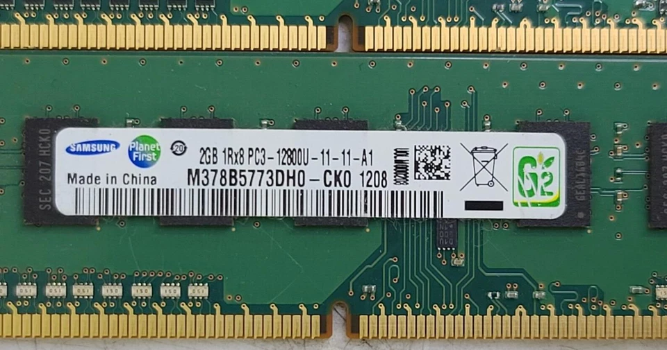 8GB (4x2GB) PC3-12800u DDR3-1600MHz 1Rx8 Non-ECC Samsung M378B5773DH0-CK0 RAM - Image 3 of 4