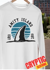 Amity Island 1975 T SHIRT S-3XL Quints Shark Fishing Vintage Jaws Movie GIFT TEE