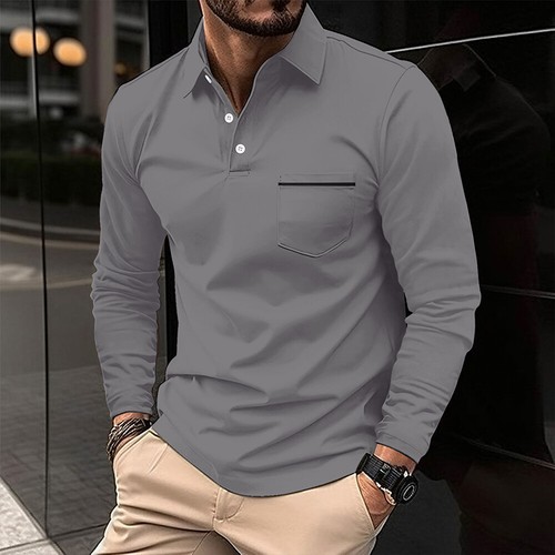 Mens Polo Shirts Long Sleeve Regular Fit Casual Work Golf Designer T Shirts Tops - Picture 18 of 19