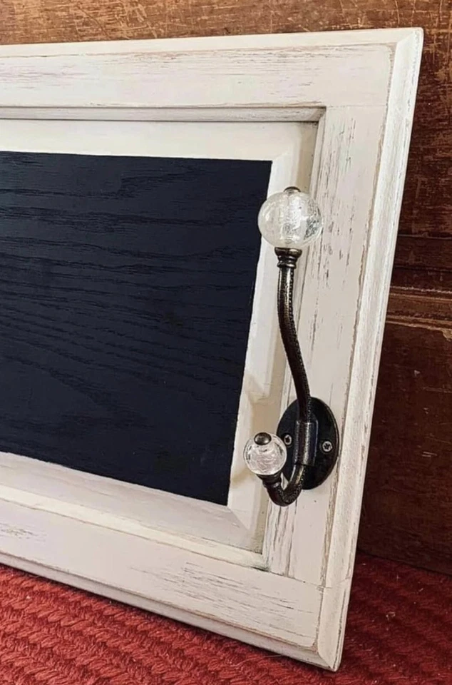 Wood Framed Chalkboard Coat Rack Hanging Message Board Shabby Chic Handmade - Image 4 of 4