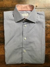 ETON MENS BLUE SLIM FIT MICRO CHECK DRESS SHIRT SIZE 15/33-34 270