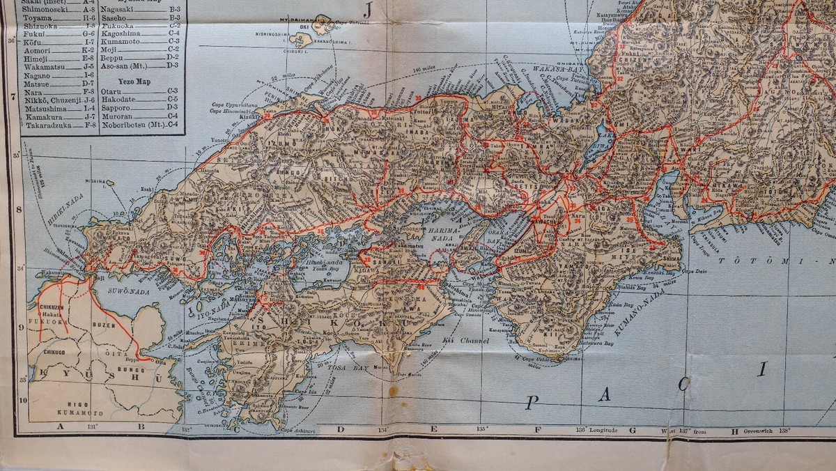 1914 JAPAN JAPANESE MAP MAIN ISLAND HONDO TOKYO BAY KAWACHI