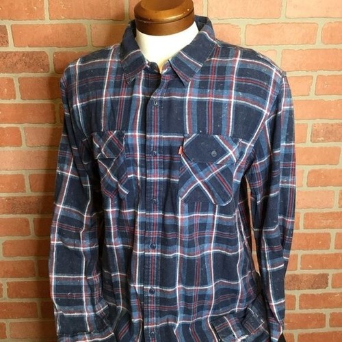 Levis Mens flannel shirt Size XL long sleeve blue plaid western casual comfort - Picture 2 of 8