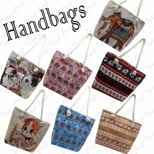 Tragetasche Animalprints Katze Elefant gemustert Baumwolle Canvas HANDARBEIT Frauen Geschenk - Bild 1 von 36