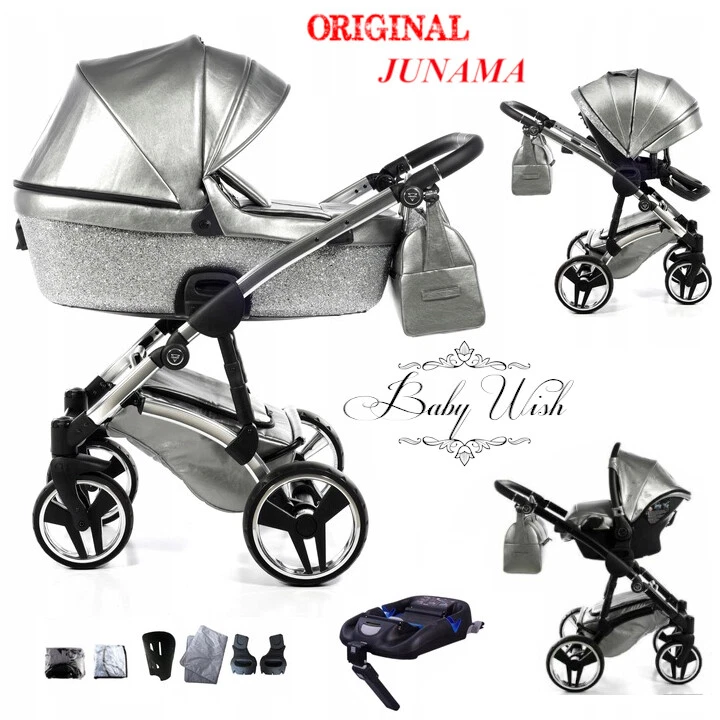 JUNAMA GLITTER V2 PRAM 2in1 3in1 CARRYCOT + PUSHCHAIR + CAR SEAT+ ISOFIX BASE
