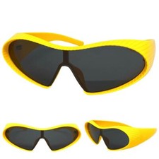 Futuristic Space Robot Modern Shield Party Raver SUN GLASSES Large Yellow Frame