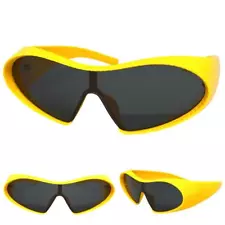Futuristic Space Robot Modern Shield Party Raver SUN GLASSES Large Yellow Frame