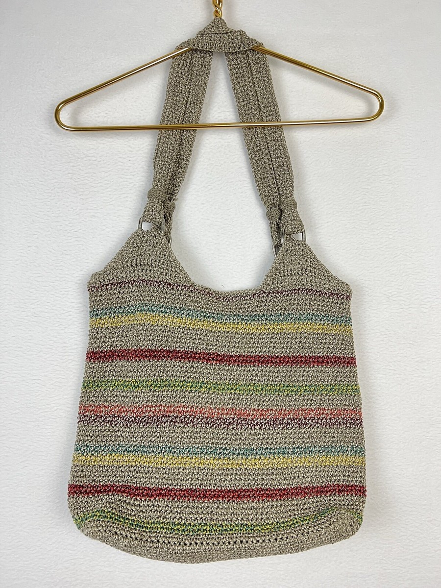 Sac Bandoulière The Sak En Crochet Beige - Fond Métallisé Doré + Breloque