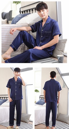 New Women men Pajamas Set Sleepwear Short Sleeve Nightwear Loungewear Silk Satin - Picture 11 of 28