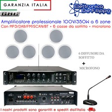 Amplificatore 100V/350W a 6 zone MP3/DAB/FM/SCAN/BT con 6 casse e con microfono