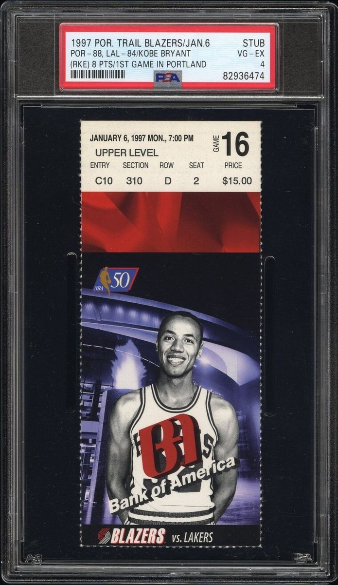 1997 KOBE BRYANT ROOKIE YEAR 1ST GAME IN PORTLAND/8PTS TICKET🎟️1