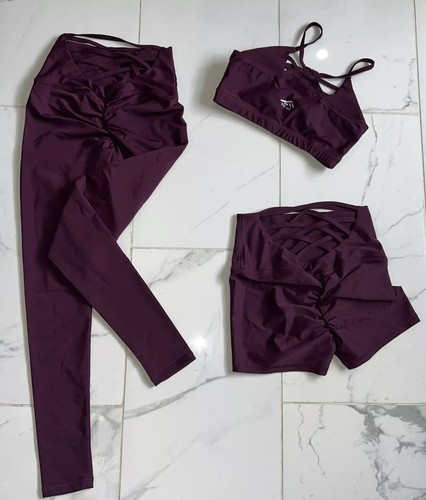 Fit Me Women’s 3 Pieces Blue Sports Set,Bra, Leggings and Shorts, Strech Size S - Picture 2 of 12