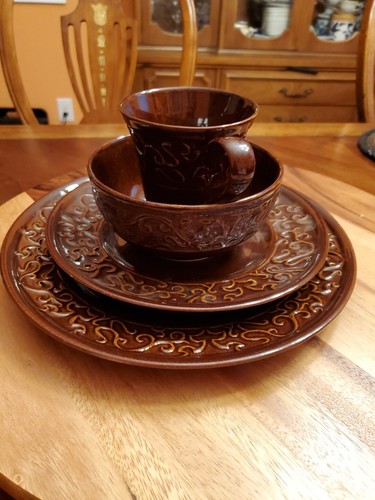 Salad Plate Basque Scroll Chocolate by KAY UNGER 4 Place Setting - Picture 6 of 8