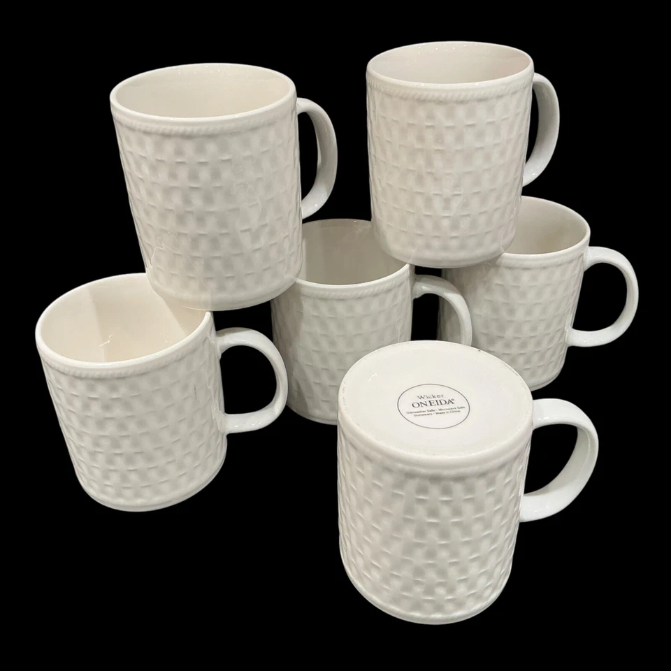 Juego de 6 mimbre Oneida blanco 12 oz. Tazas de café tazas de té cacao lote seis 4+2 Foto 2 de 4